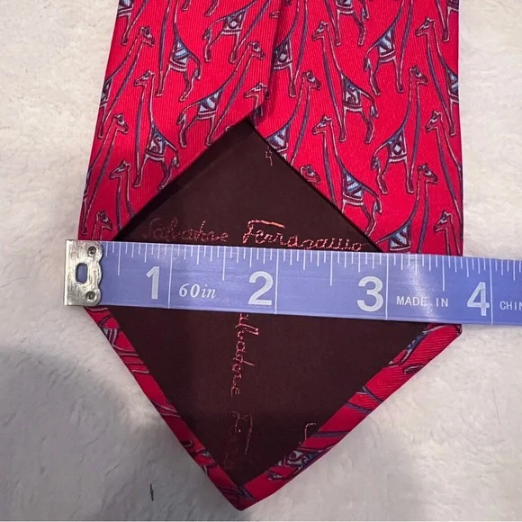 Salvatore Ferragamo Red & Blue Giraffe Silk Tie Italy